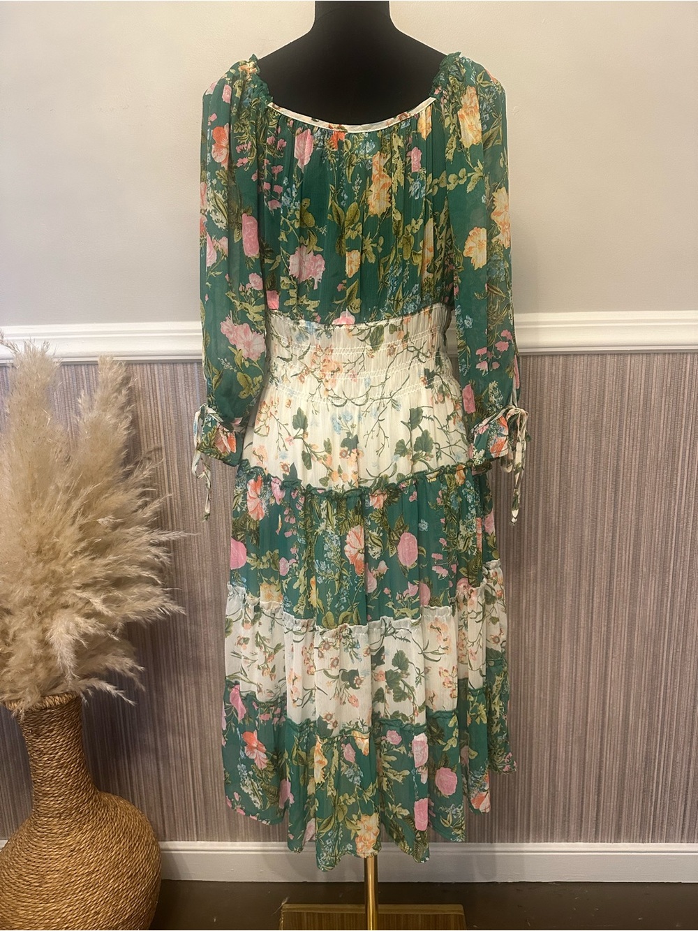 Fig & Flower Floral Cottagecore Peasant Midi Dress Women’s Medium NWOT Boho - Picture 11 of 14
